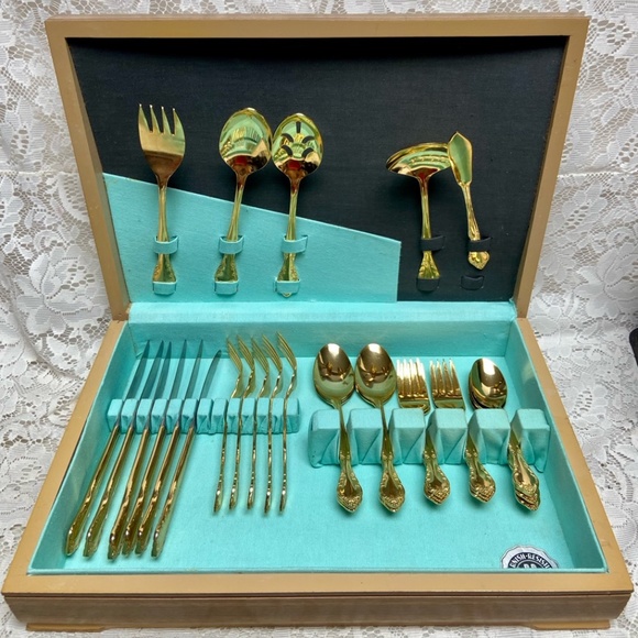 Estia Korea Dining Vintage 34pc Estia Korea Gold Plated Flatware